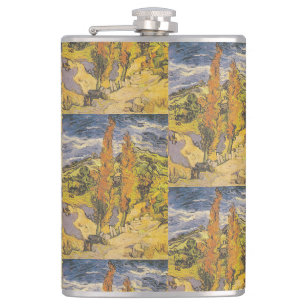 Two Poplars in the Alpilles by Vincent Van Gogh Hip Flask