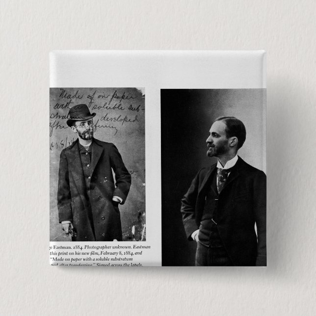 Two portraits of George Eastman  1884 and 1890 15 Cm Square Badge (Front)