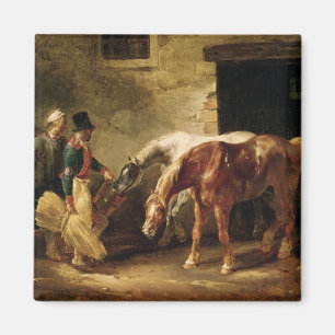 Two Post Horses at the Door of a Stable Magnet