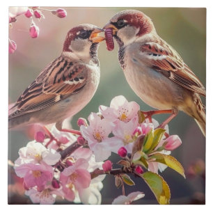 Two Pretty Birds Ceramic Tile