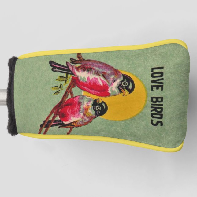 Two Pretty Black Pink Love Birds Sun Green Golf Head Cover (Front)