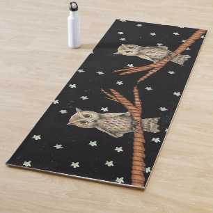 Two Pretty Brown Owls on Branch Blue Necklace Star Yoga Mat