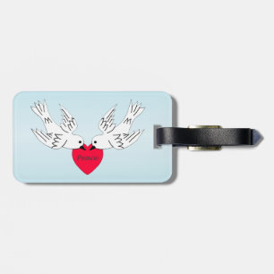 Two Pretty White doves Holding Red Peace Heart Luggage Tag