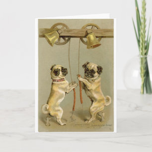 Two pug dogs ringing the Christmas bells Holiday Card