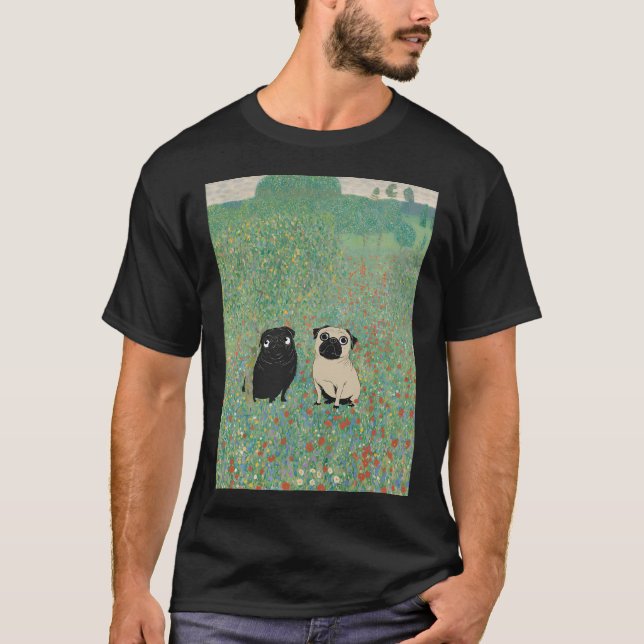 Two Pugs in Klimtâ€™s Meadow T-Shirt (Front)