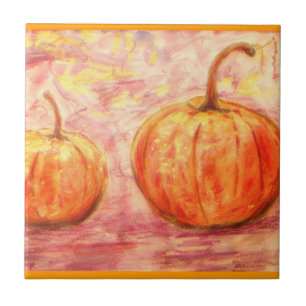 two pumpkins art ceramic tile