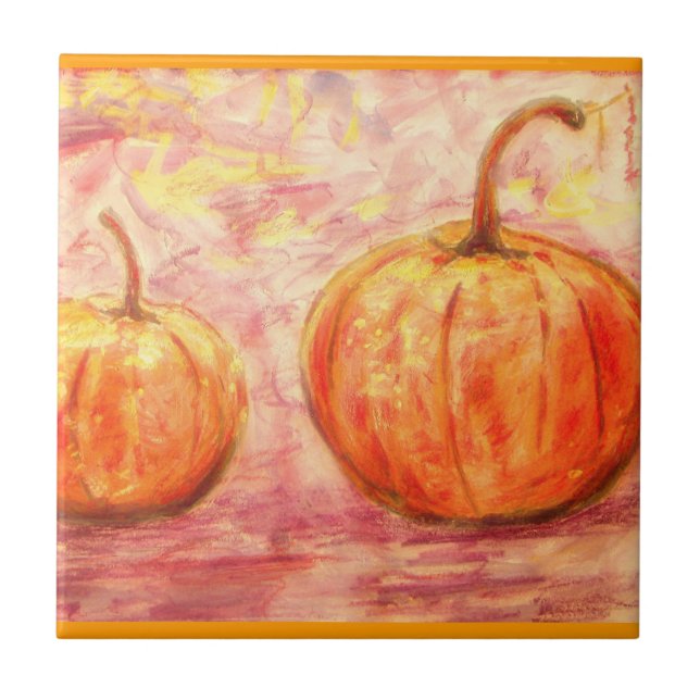 two pumpkins art ceramic tile (Front)