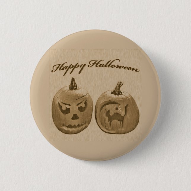 Two Pumpkins Happy Halloween 6 Cm Round Badge (Front)