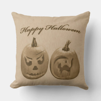 Two Pumpkins Happy Halloween Cushion