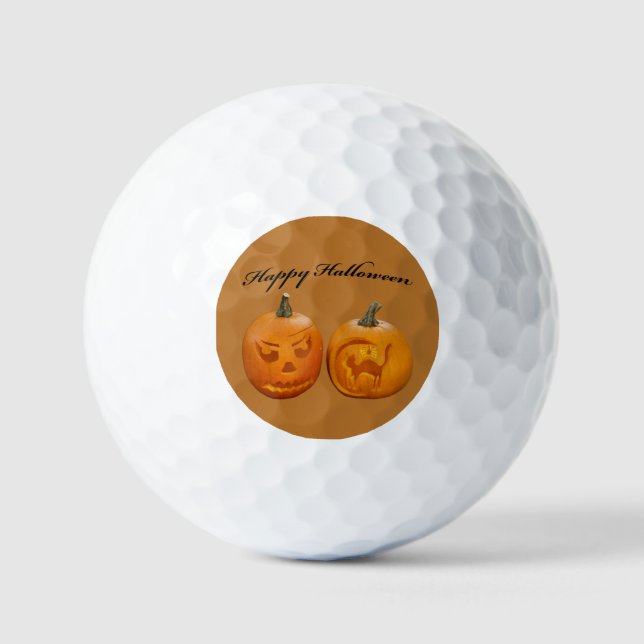 Two Pumpkins Happy Halloween Golf Balls (Front)