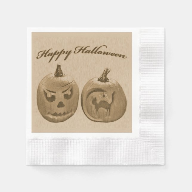 Two Pumpkins Happy Halloween Napkin (Front)
