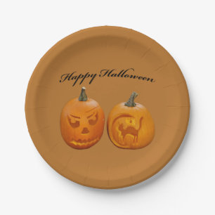 Two Pumpkins Happy Halloween Paper Plate