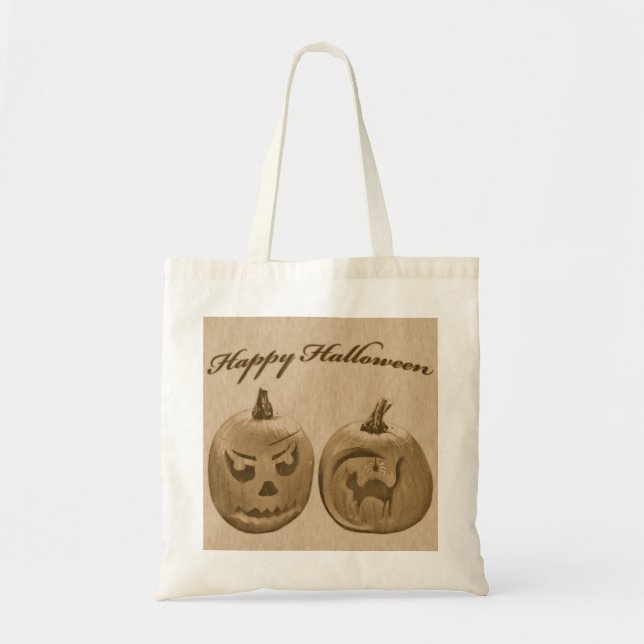 Two Pumpkins Happy Halloween Tote Bag (Front)