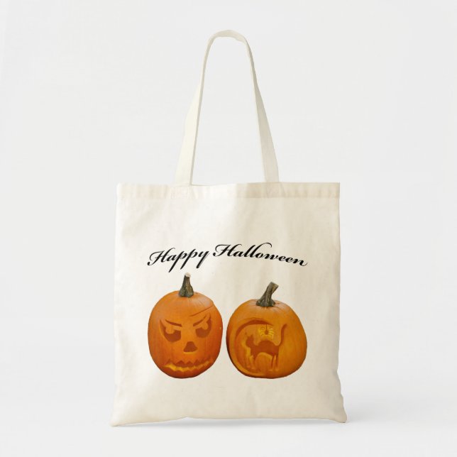 Two Pumpkins Happy Halloween Tote Bag (Front)