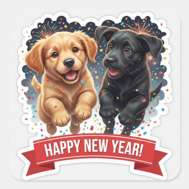 Two Puppies Chasing Confetti Sticker (Front)