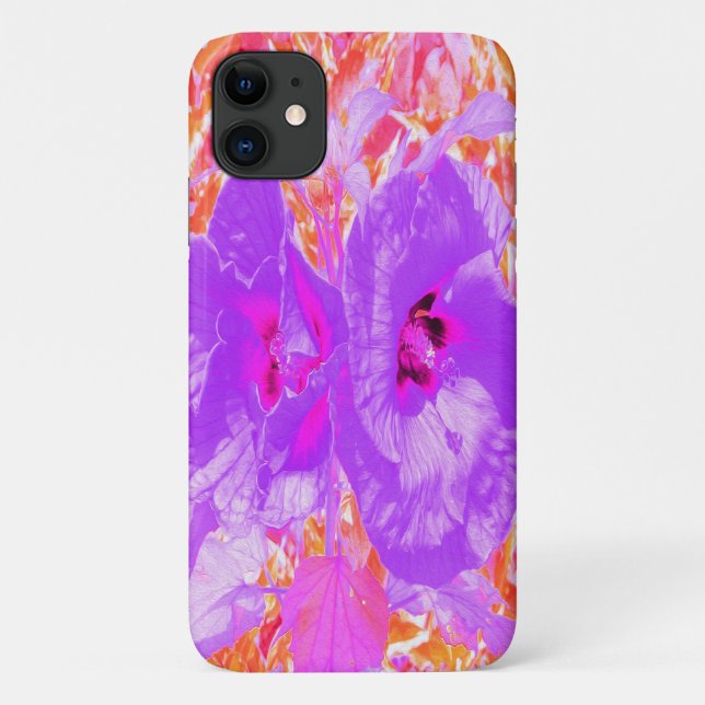 Two Purple and Hot Pink Plum Crazy Hibiscus Case-Mate iPhone Case (Back)