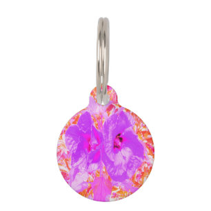 Two Purple and Hot Pink Plum Crazy Hibiscus Pet Tag