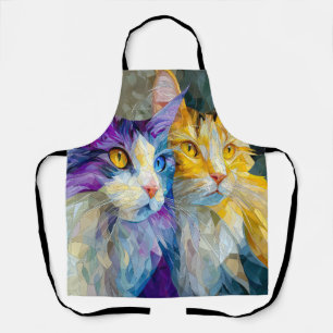 Two Purple and Yellow Cats Apron