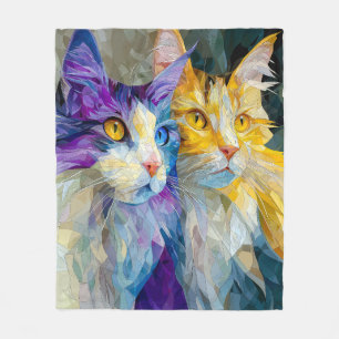 Two Purple and Yellow Cats Fleece Blanket
