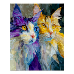 Two Purple and Yellow Cats Poster