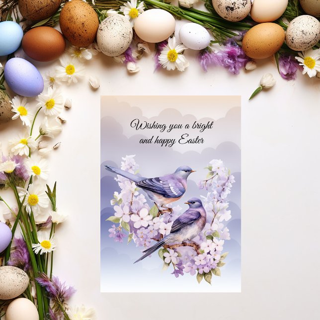 Two Purple Birds In Spring Flowers Easter Holiday Card (Creator Uploaded)