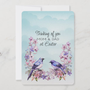 Two Purple Birds Spring Flowers Mum & Dad Easter Holiday Card