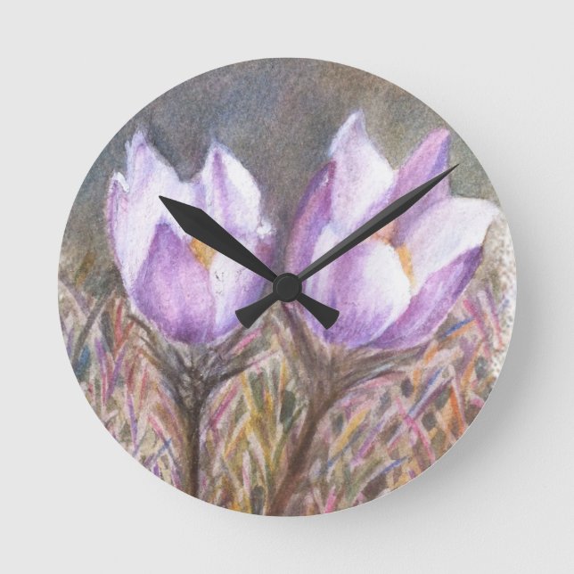 TWO PURPLE CROCUSES WALL CLOCK (Front)