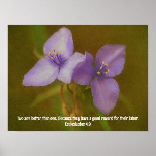 Two Purple Flowers Bible Verse Art Poster