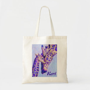 Two purple giraffes tote bag