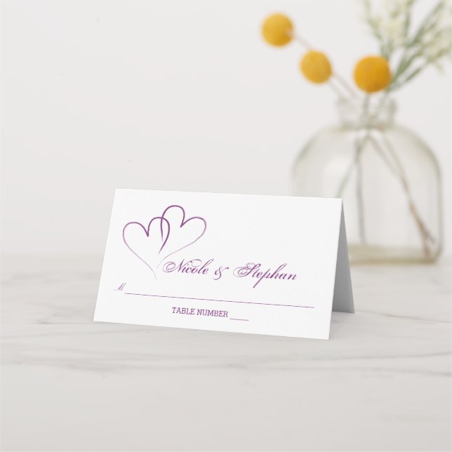 Two Purple Hearts Intertwined Place Card (Front)