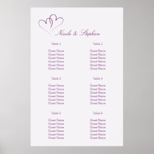 Two Purple Hearts Intertwined Seating Plan Poster