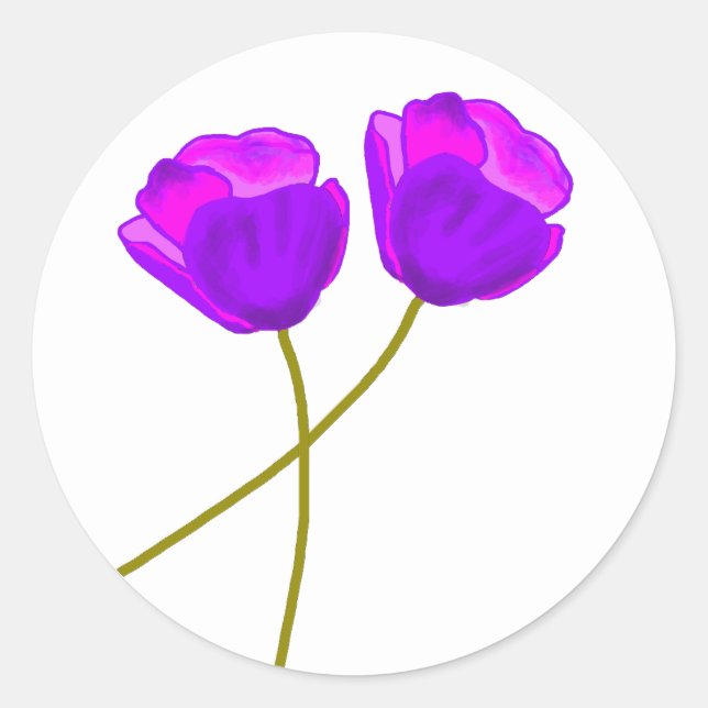 Two Purple Lilac Poppy Flowers Illustration Classic Round Sticker (Front)