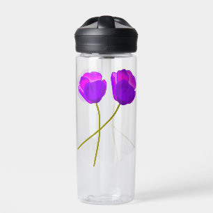 Two Purple Lilac Poppy Flowers Illustration Water Bottle