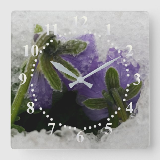Two purple pansies square wall clock (Front)