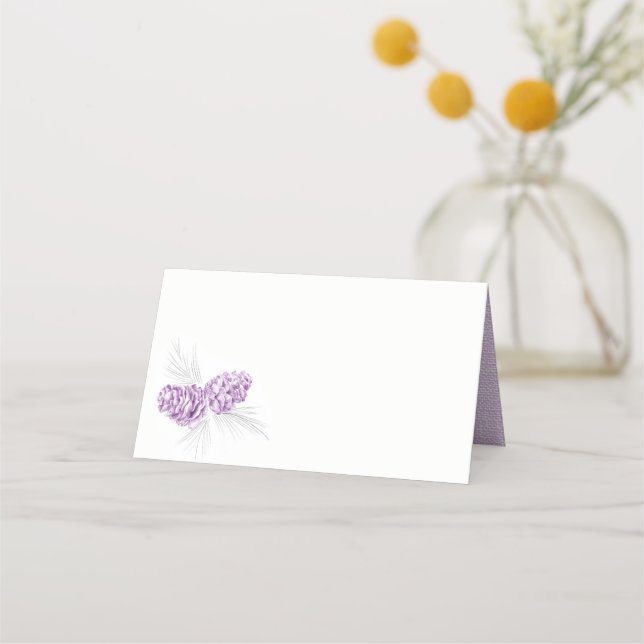 Two purple pine cones drawing art place cards (Front)