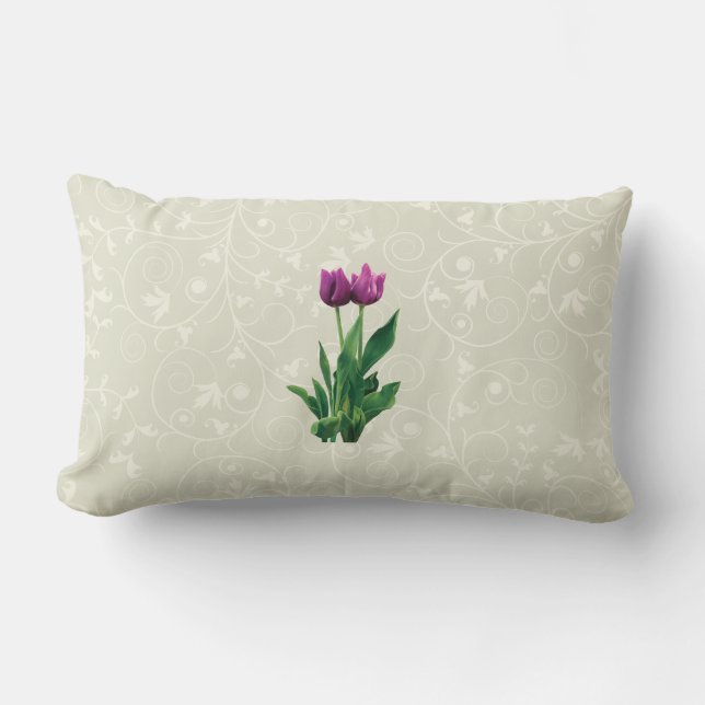 Two Purple Tulips Lumbar Cushion (Front)