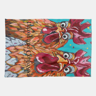 Two Quirky Roosters Tea Towel
