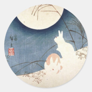 TWO RABBITS & A MOON JAPANESE PRINT ROUND Sticker
