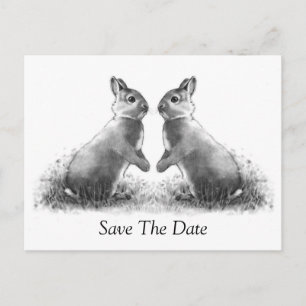 Two Rabbits (Bunnies): Save The Date Announcement Postcard