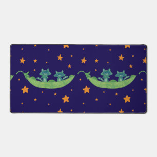 Two Raccoons in a Pea Pod Whimsical Folk Art Desk Mat
