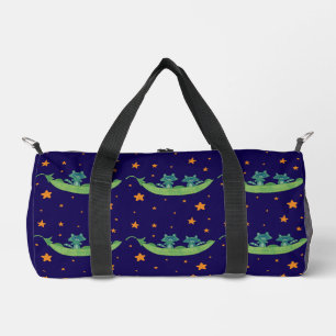 Two Raccoons in a Pea Pod Whimsical Folk Art Duffle Bag