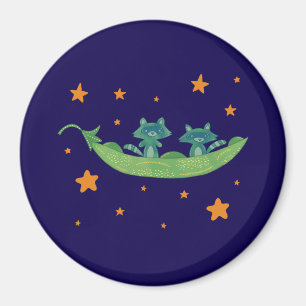 Two Raccoons in a Pea Pod   Whimsical Folk Art Magnet