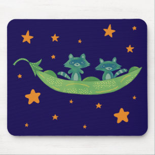 Two Raccoons in a Pea Pod Whimsical Folk Art Mouse Pad
