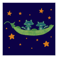 Two Raccoons in a Pea Pod | Whimsical Folk Art