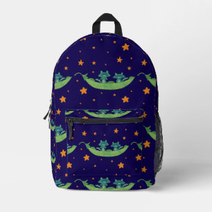 Two Raccoons in a Pea Pod Whimsical Folk Art Printed Backpack
