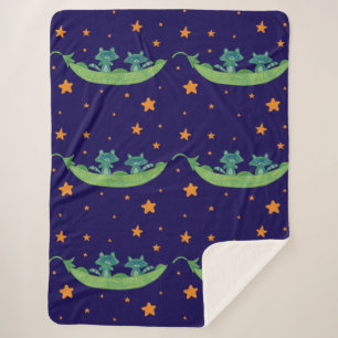 Two Raccoons in a Pea Pod   Whimsical Folk Art Sherpa Blanket