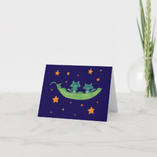 Two Raccoons in a Pea Pod Whimsical Folk Art Thank You Card