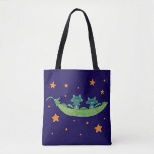 Two Raccoons in a Pea Pod   Whimsical Folk Art Tote Bag