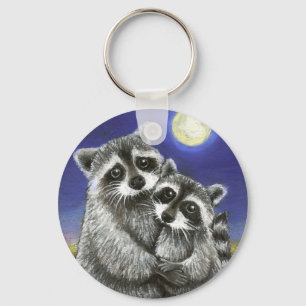 Two raccoons madly in love key ring