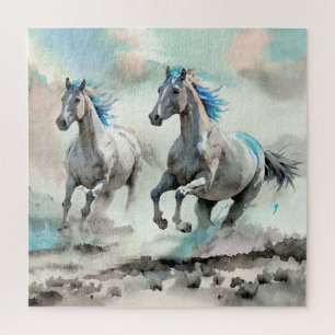 Two Racing Wild Horses Watercolour Jigsaw Puzzle